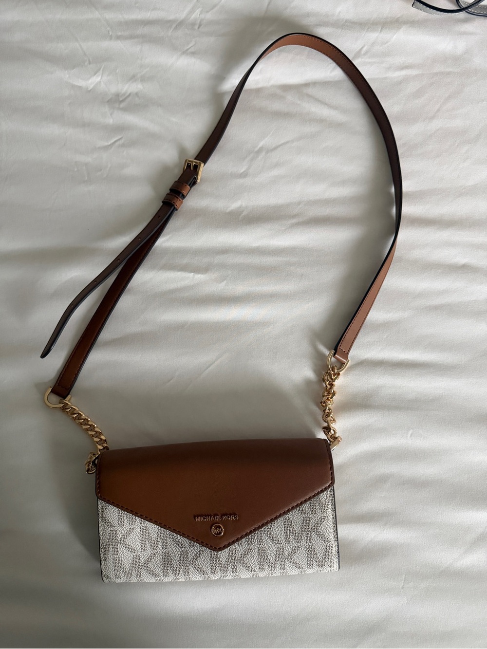 Michael Kors Brown and Cream Logo Flap Crossbody